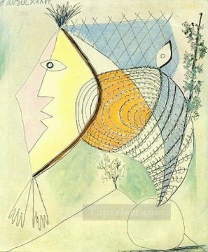 パブロ・ピカソ Painting - 貝殻を持つキャラクター 頭の女性 1936 年 キュビズム パブロ・ピカソ